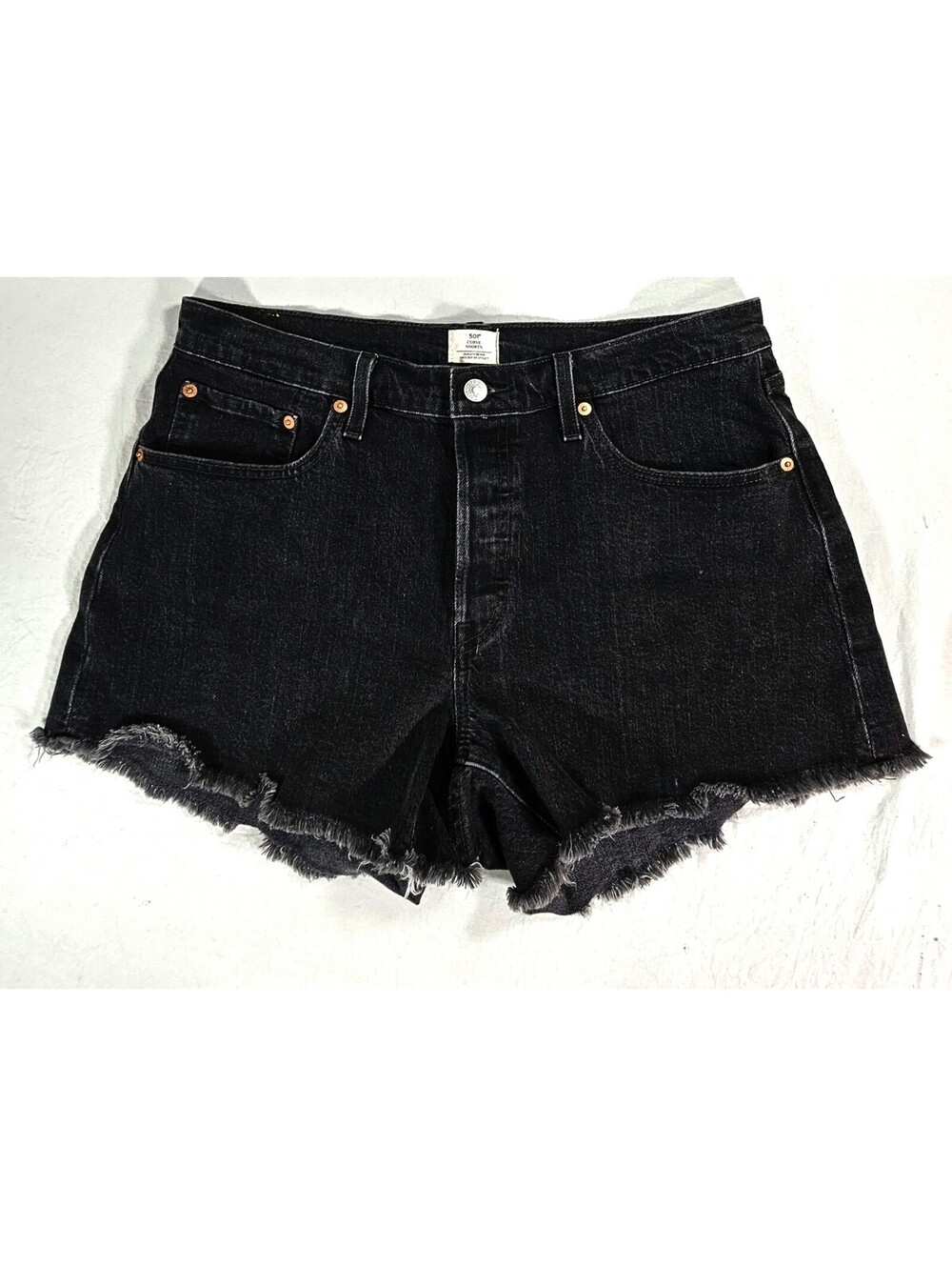 Levi's 501 Curve Women's Size 33 Black Denim Cutoff Shorts High Rise Raw Hem